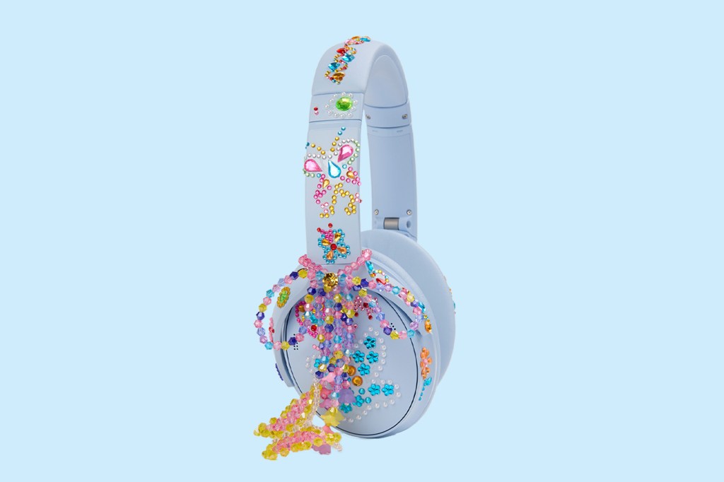 A pair of headphones decorated with colorful beads